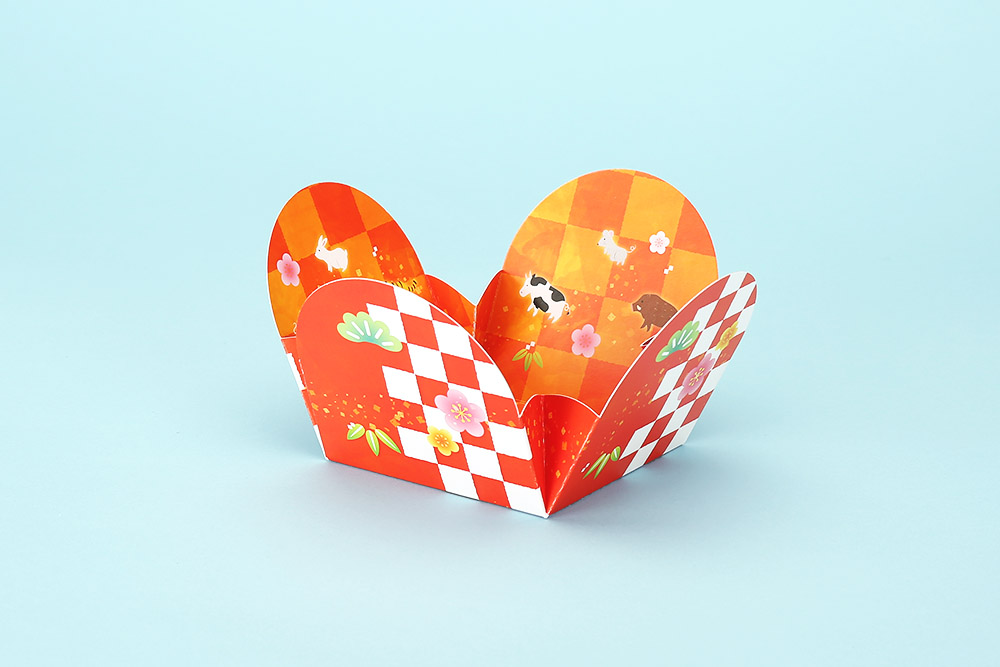 お正月向け 獅子舞型のお菓子箱 トレイ 十二支柄