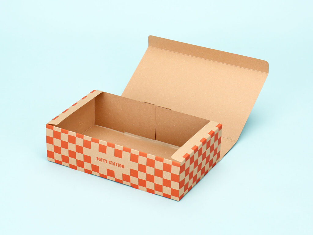 オリジナルテイクアウトBOX　ピザ＆ポテト用 フタを開いた様子