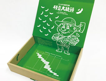 お客様事例：1箱2役！リバーシブルでもっと嬉しい！通販用オリジナル発送箱～株式会社 冨山 様 【枝豆大統領 化粧箱】