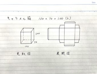 キャラメル箱　見取り図と展開図の手書き写真