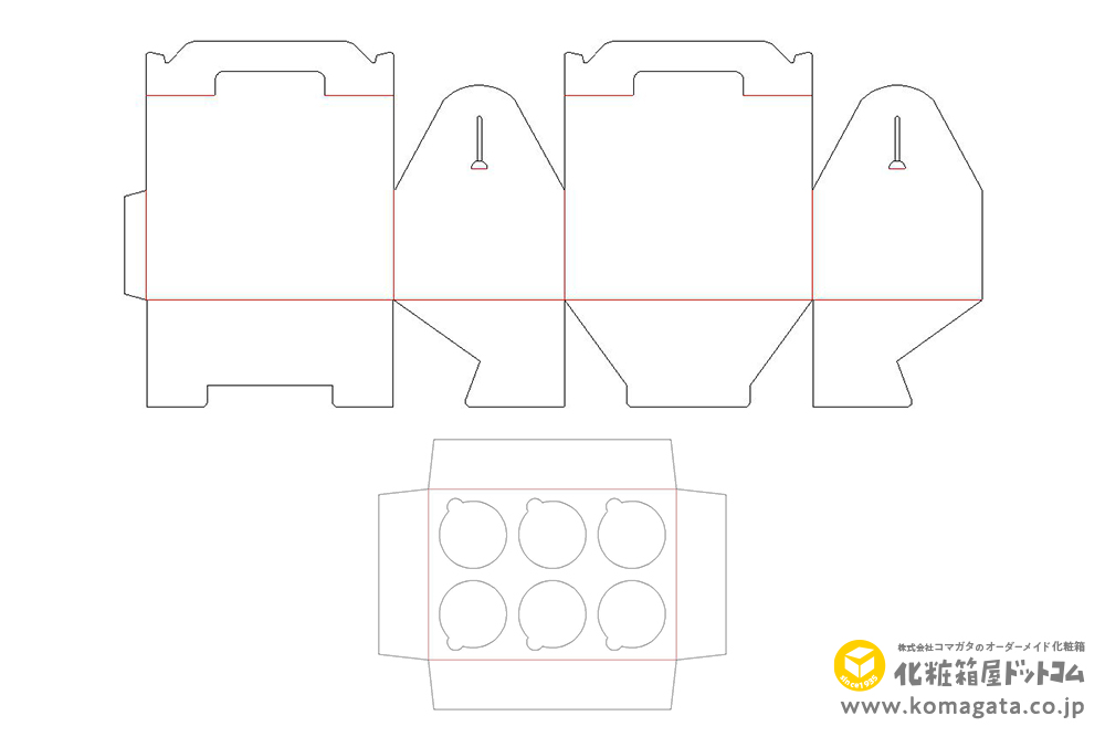 台紙の設計4 手提げ箱とカップケーキを固定する台紙の設計図面