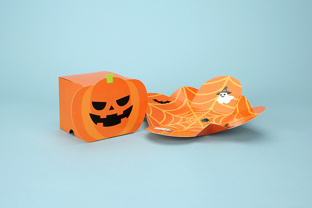ハロウィン向け かぼちゃ型のお菓子箱 ふたと内箱トレイ