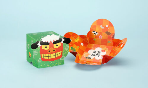 お正月向け 獅子舞型のお菓子箱 ふたとトレイ