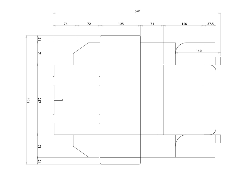 変形N式ケース 仕切り付き　化粧箱　展開図